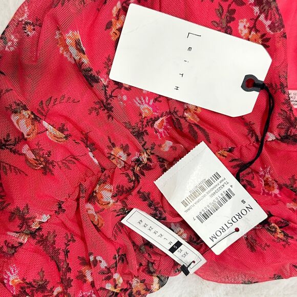 Leith Womens Size Small Pink Floral Ruched Sheath Bodycon Dress - Picture 4 of 6